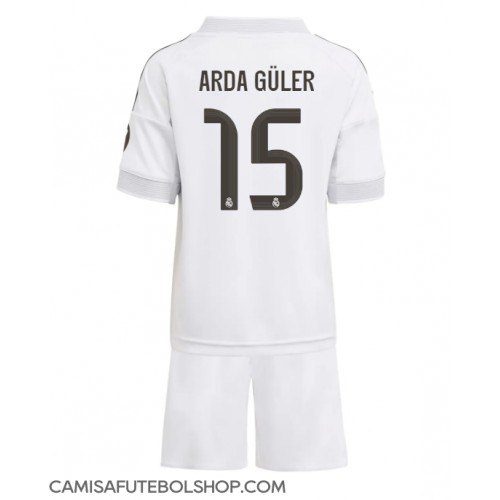 Camisa de time de futebol Real Madrid Arda Guler #15 Replicas 1º Equipamento Infantil 2025-26 Manga Curta (+ Calças curtas)